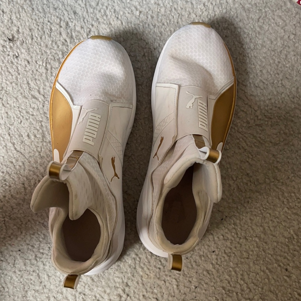 White And Gold Puma Shoes